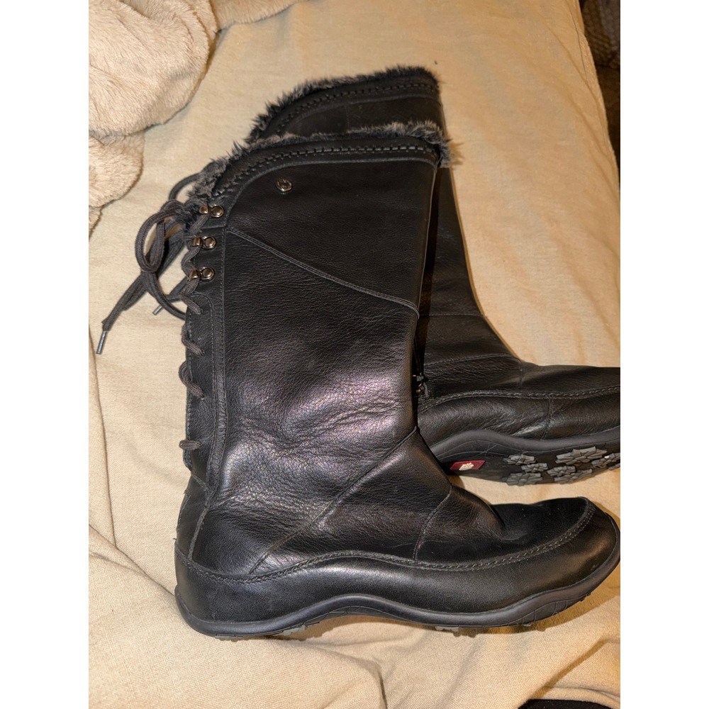 The North Face Janey Black Leather Faux Fur Lace Up Winter Boots Women